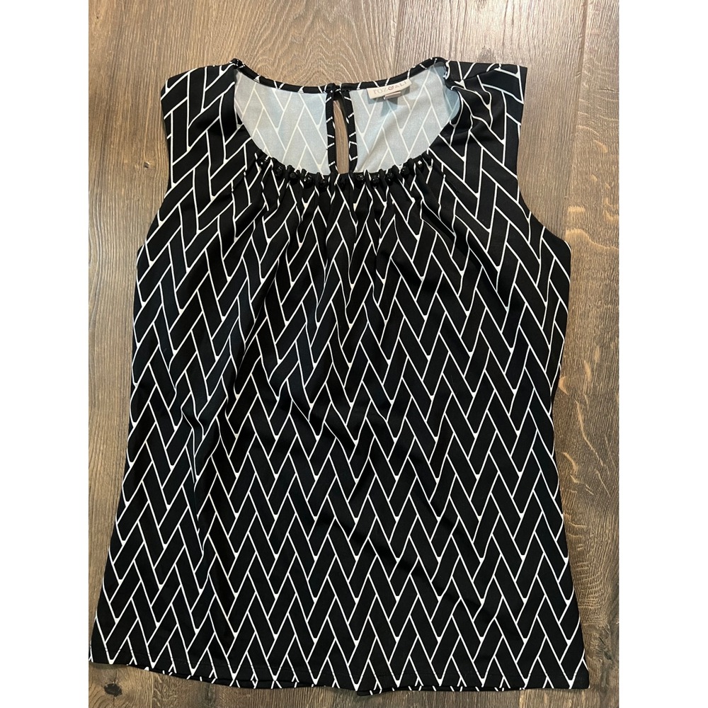 Roz & Ali Sleeveless Blouse‎ Geometric Print Career Casual Top Size M